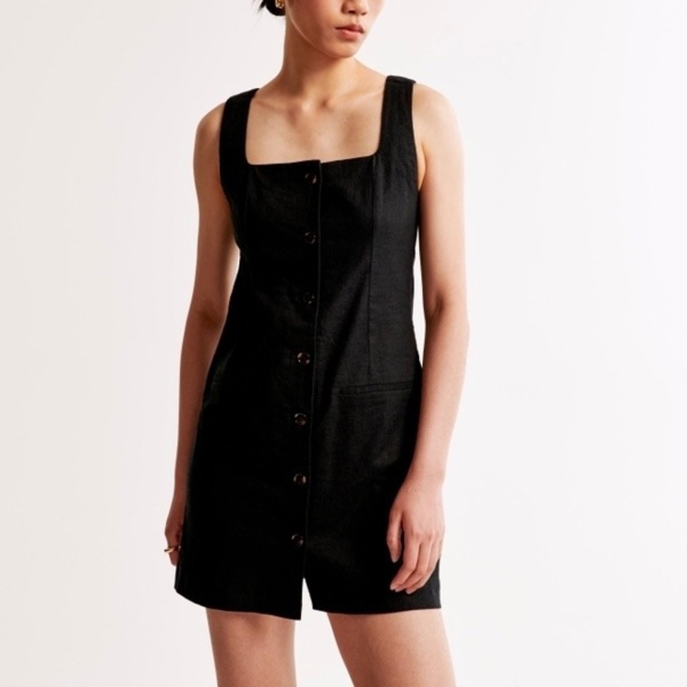 New Abercrombie & Fitch Black Mara Linen-Blend Vest Mini Dress Large Petite - Picture 1 of 8